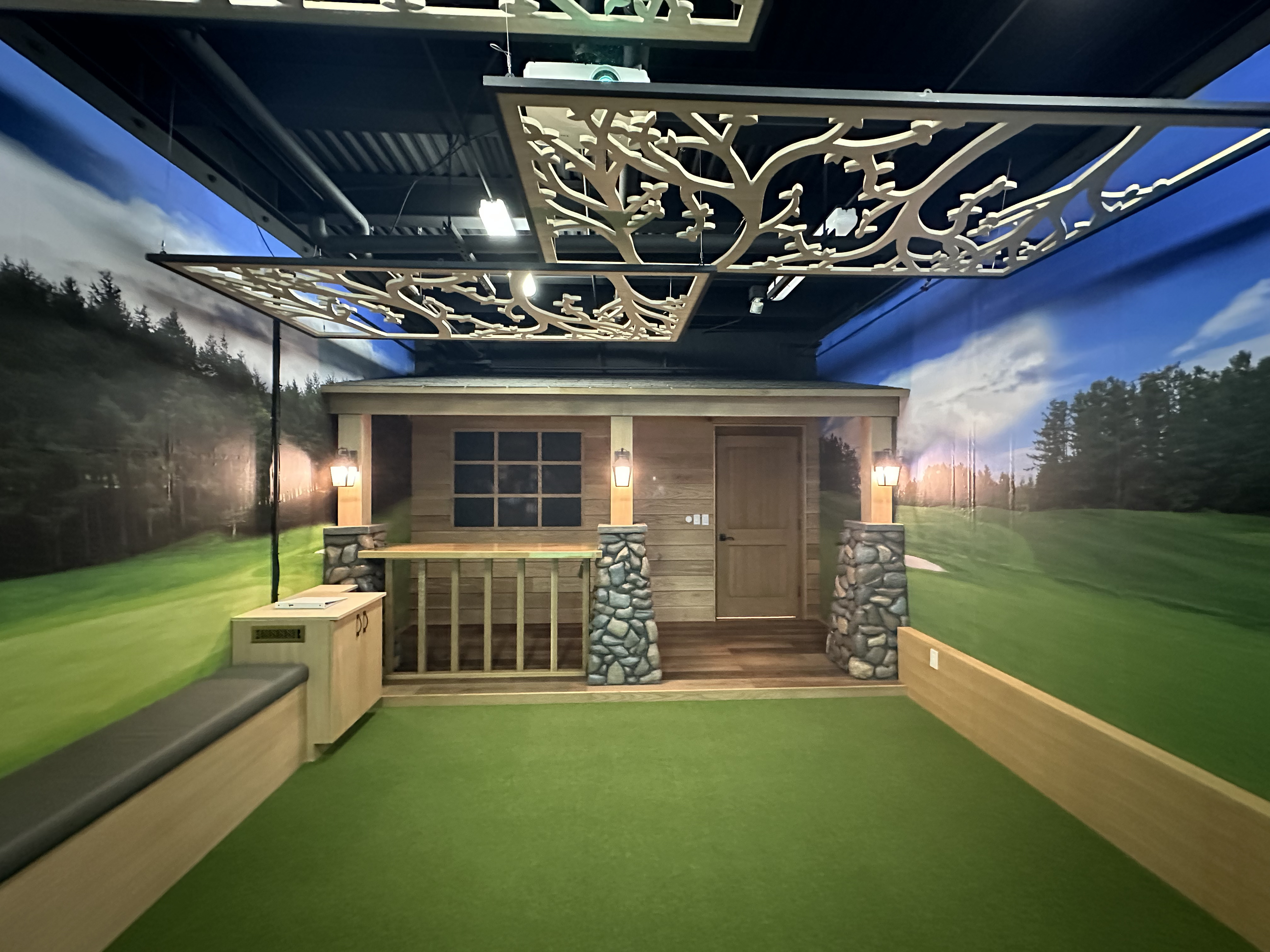 Cabin themed golf sim