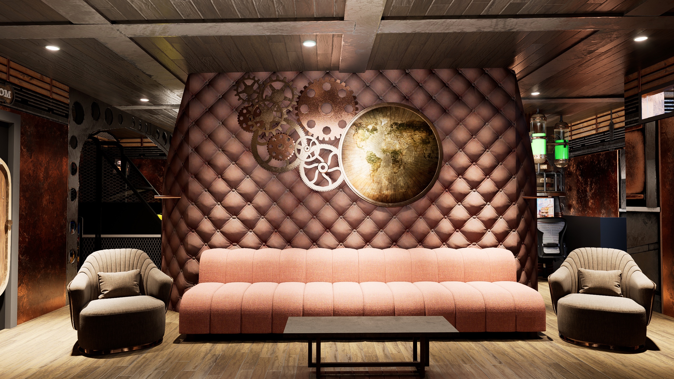Steampunk Game center accent wall